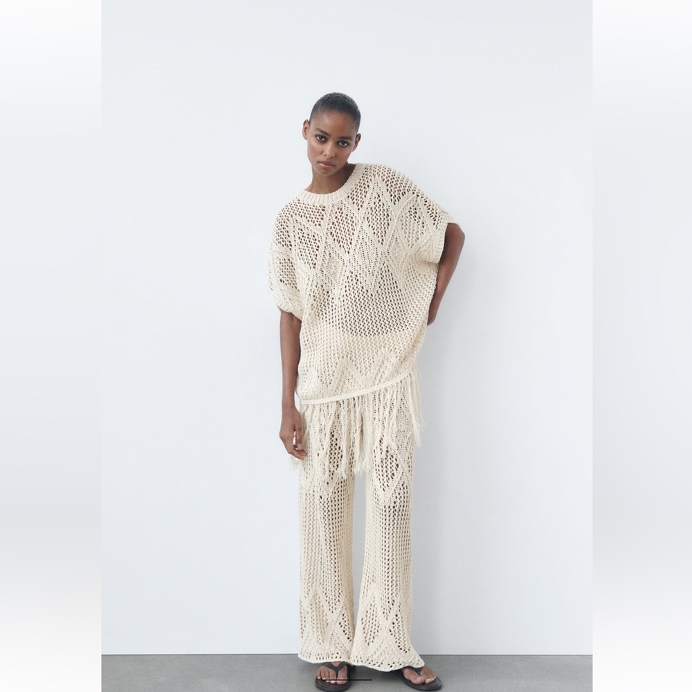 Zara Ivory Knit Tunic with Fringe